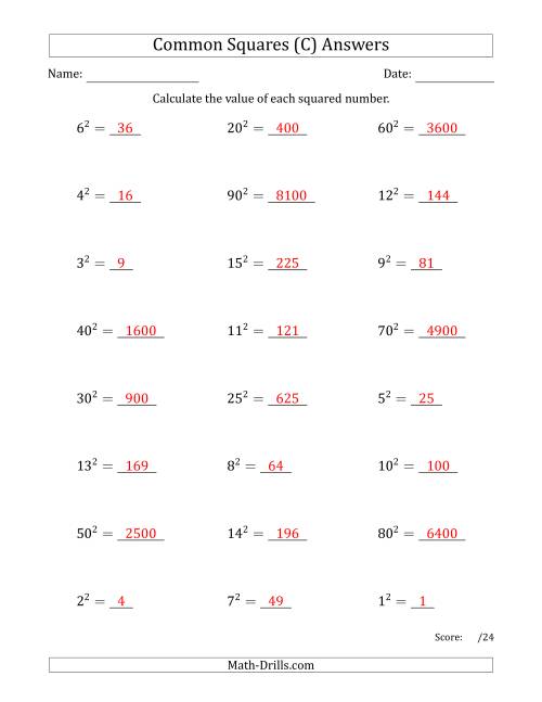 The Commonly Squared Numbers (C) Math Worksheet Page 2