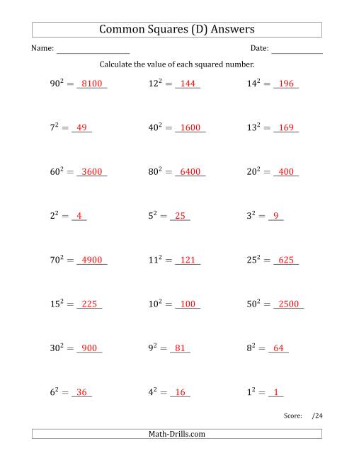 The Commonly Squared Numbers (D) Math Worksheet Page 2