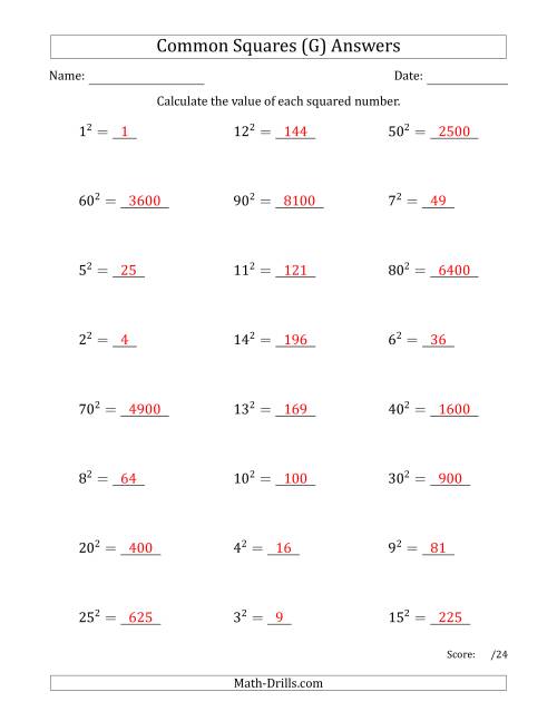 The Commonly Squared Numbers (G) Math Worksheet Page 2