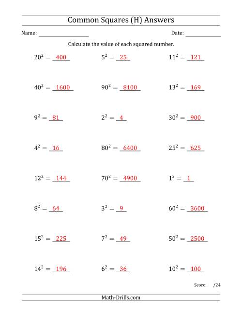 The Commonly Squared Numbers (H) Math Worksheet Page 2