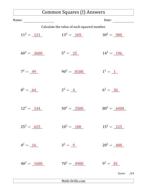 The Commonly Squared Numbers (I) Math Worksheet Page 2