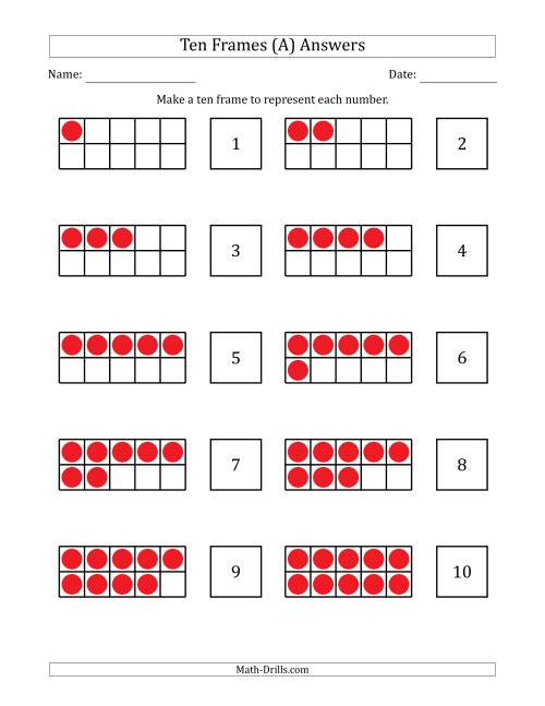The Blank Ten Frames with the Numbers in Order (A) Math Worksheet Page 2
