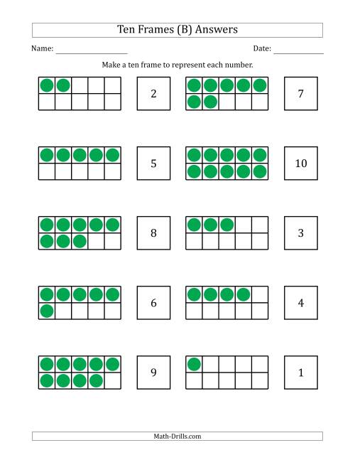 The Blank Ten Frames with the Numbers in Random Order (B) Math Worksheet Page 2