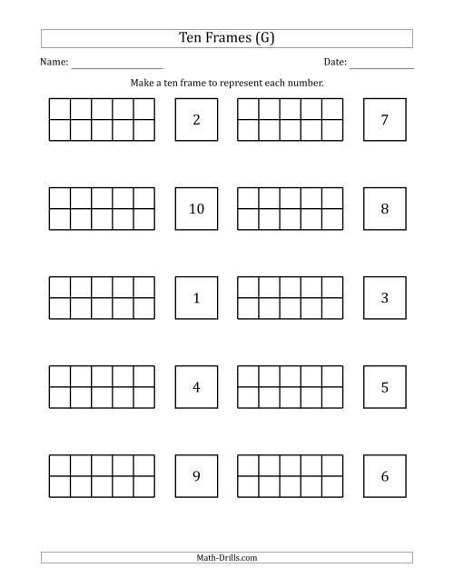 The Blank Ten Frames with the Numbers in Random Order (G) Math Worksheet