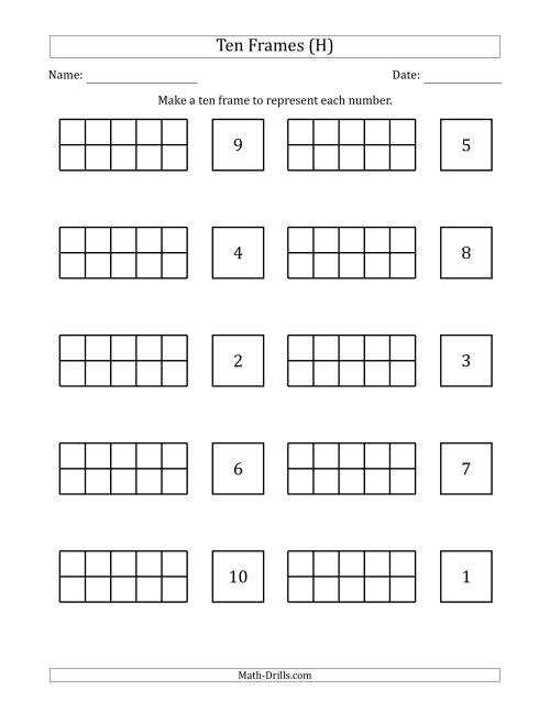 The Blank Ten Frames with the Numbers in Random Order (H) Math Worksheet