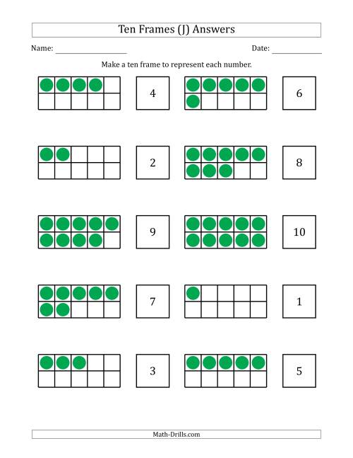 The Blank Ten Frames with the Numbers in Random Order (J) Math Worksheet Page 2