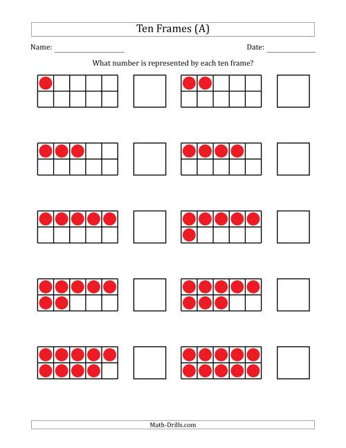 The Completed Ten Frames with the Numbers in Order (A) Math Worksheet