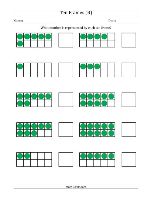 The Completed Ten Frames with the Numbers in Random Order (B) Math Worksheet