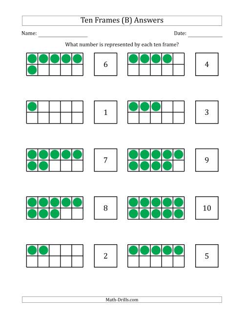 The Completed Ten Frames with the Numbers in Random Order (B) Math Worksheet Page 2