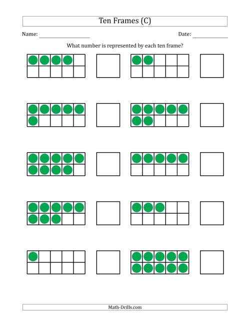 The Completed Ten Frames with the Numbers in Random Order (C) Math Worksheet