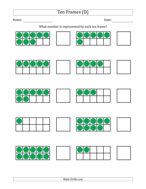 The Completed Ten Frames with the Numbers in Random Order (D) Math Worksheet