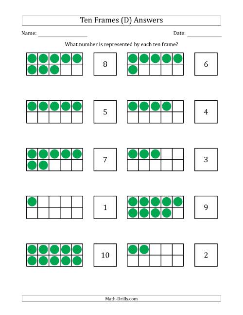 The Completed Ten Frames with the Numbers in Random Order (D) Math Worksheet Page 2