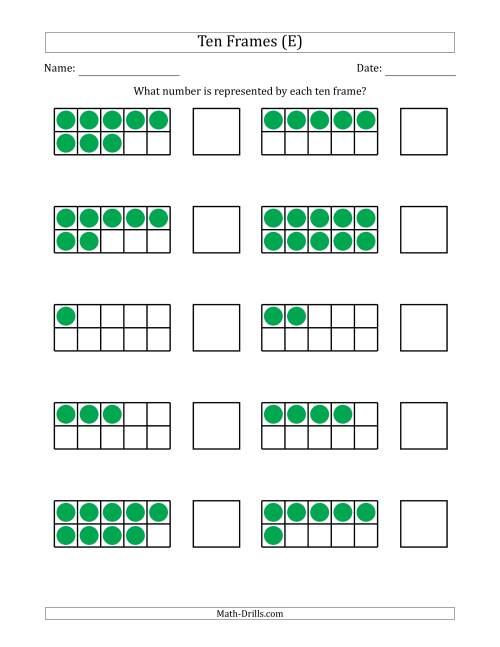 The Completed Ten Frames with the Numbers in Random Order (E) Math Worksheet