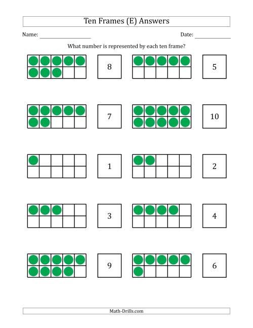 The Completed Ten Frames with the Numbers in Random Order (E) Math Worksheet Page 2