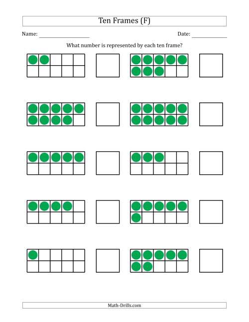 The Completed Ten Frames with the Numbers in Random Order (F) Math Worksheet