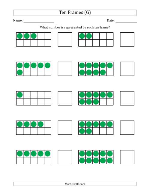 The Completed Ten Frames with the Numbers in Random Order (G) Math Worksheet