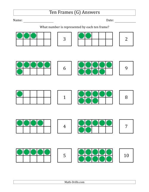 The Completed Ten Frames with the Numbers in Random Order (G) Math Worksheet Page 2