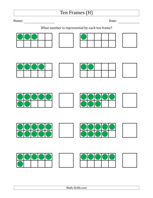 The Completed Ten Frames with the Numbers in Random Order (H) Math Worksheet