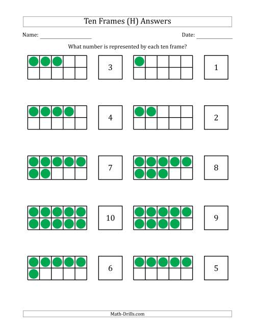 The Completed Ten Frames with the Numbers in Random Order (H) Math Worksheet Page 2