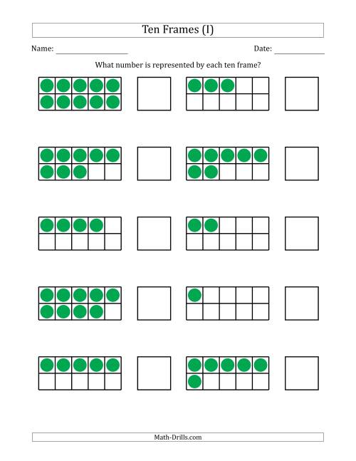 The Completed Ten Frames with the Numbers in Random Order (I) Math Worksheet