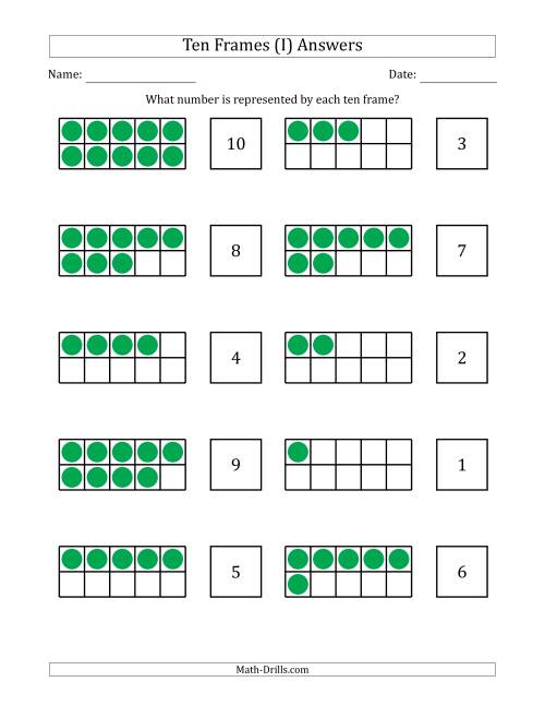 The Completed Ten Frames with the Numbers in Random Order (I) Math Worksheet Page 2