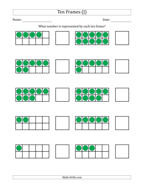 The Completed Ten Frames with the Numbers in Random Order (J) Math Worksheet