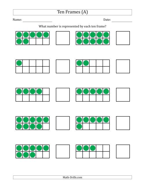 The Completed Ten Frames with the Numbers in Random Order (All) Math Worksheet