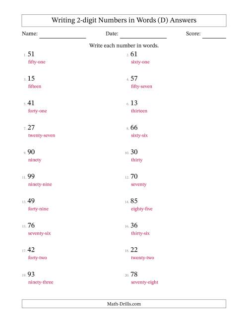 The Writing 2-digit Numbers in Words (D) Math Worksheet Page 2