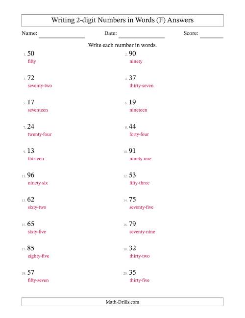 The Writing 2-digit Numbers in Words (F) Math Worksheet Page 2