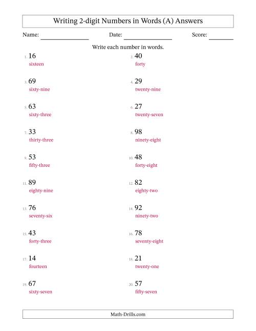 The Writing 2-digit Numbers in Words (All) Math Worksheet Page 2