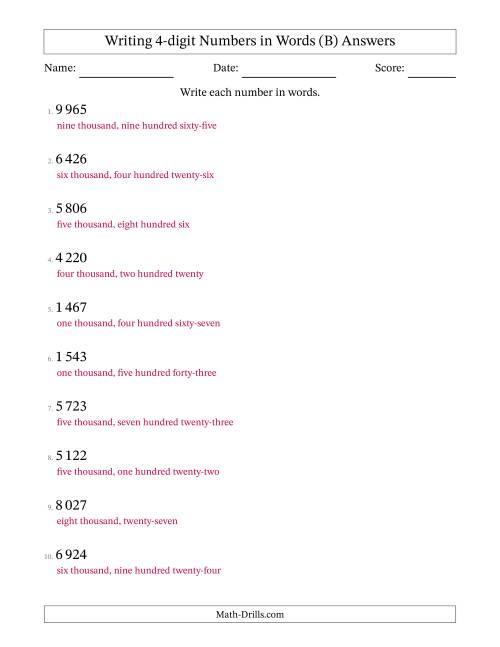The Writing 4-digit Numbers in Words (SI Format) (B) Math Worksheet Page 2