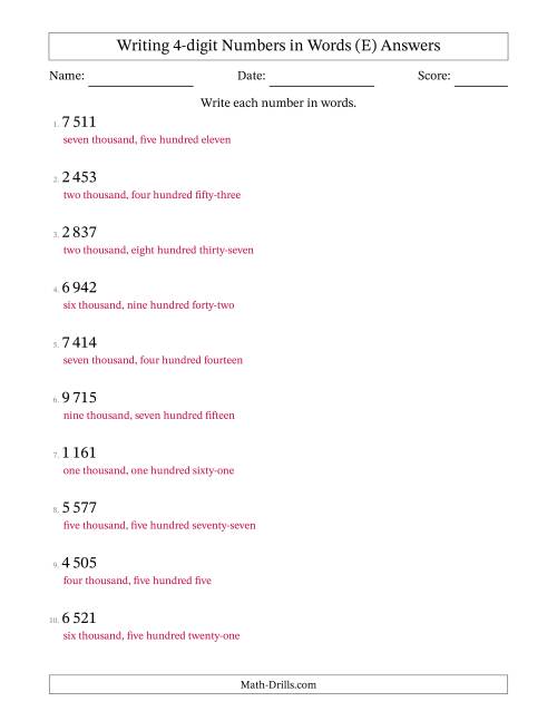The Writing 4-digit Numbers in Words (SI Format) (E) Math Worksheet Page 2