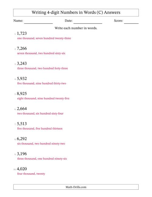 The Writing 4-digit Numbers in Words (C) Math Worksheet Page 2