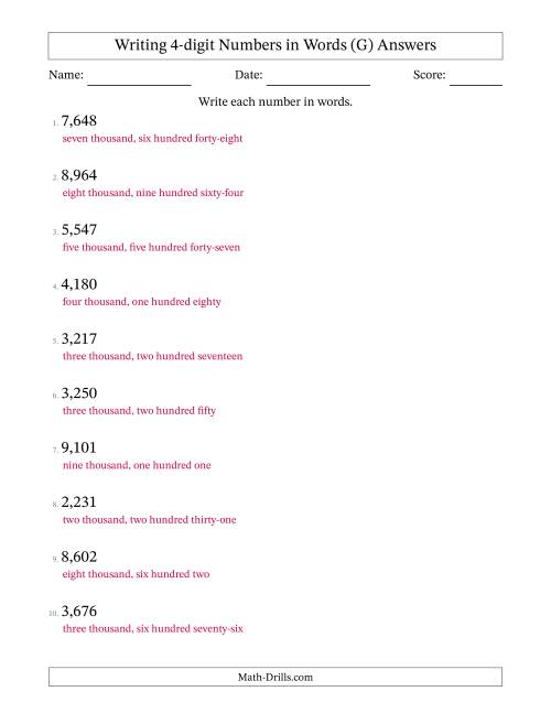 The Writing 4-digit Numbers in Words (G) Math Worksheet Page 2