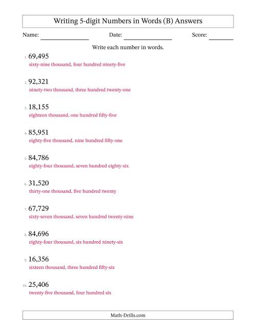The Writing 5-digit Numbers in Words (B) Math Worksheet Page 2