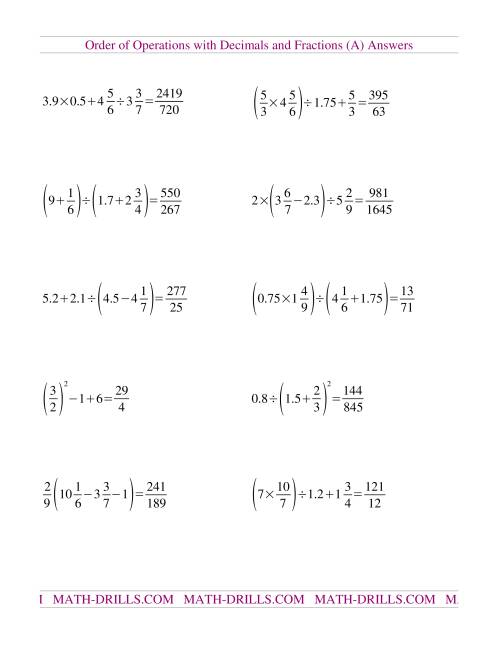 The Decimals and Fractions Mixed (A) Math Worksheet Page 2