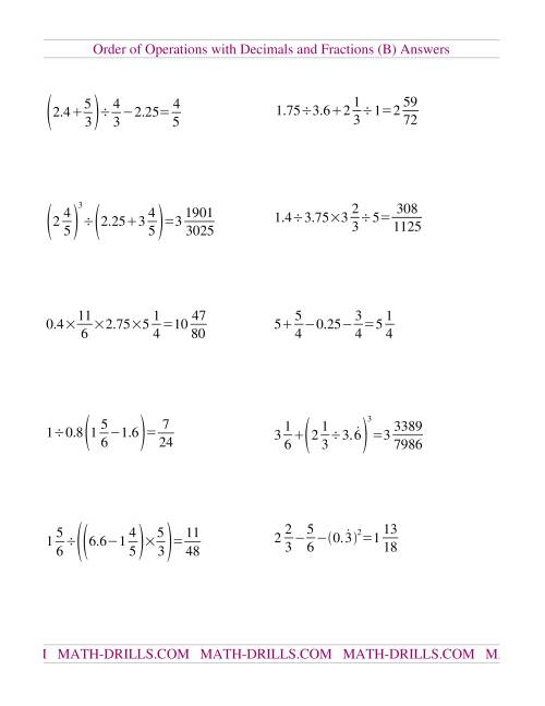 The Decimals and Fractions Mixed (B) Math Worksheet Page 2