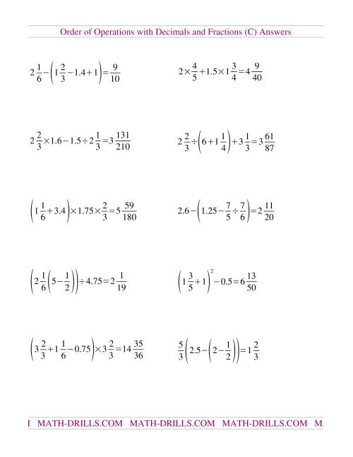 The Decimals and Fractions Mixed (C) Math Worksheet Page 2