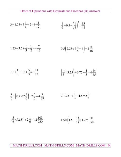 The Decimals and Fractions Mixed (D) Math Worksheet Page 2