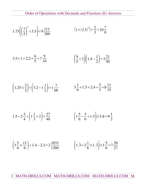 The Decimals and Fractions Mixed (E) Math Worksheet Page 2
