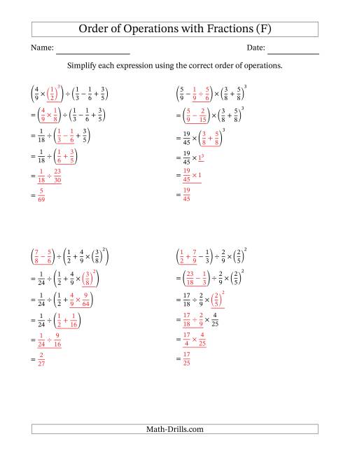 The Order of Operations with Positive Fractions (Five Steps) (F) Math Worksheet Page 2