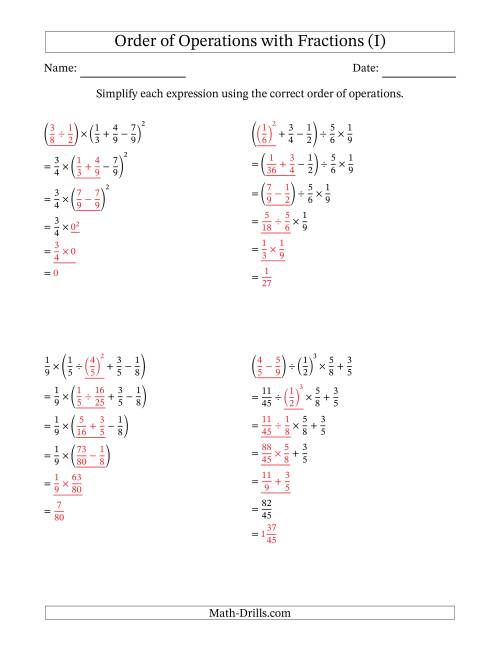 The Order of Operations with Positive Fractions (Five Steps) (I) Math Worksheet Page 2