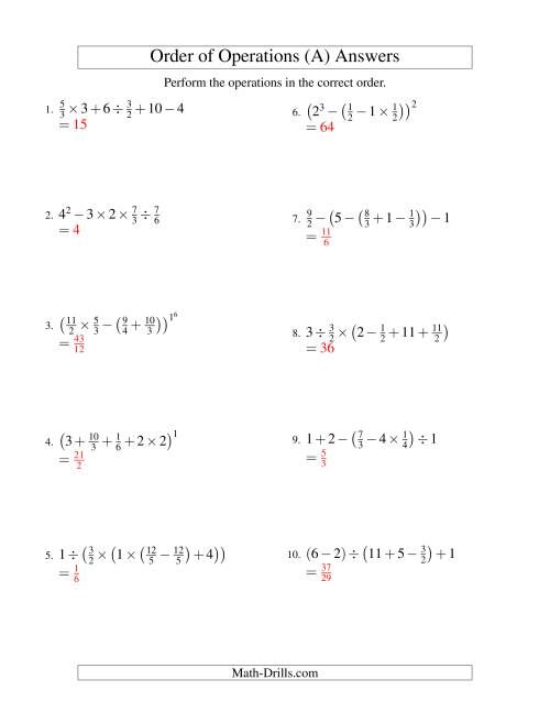 The Fractions Order of Operations -- Five Steps (Old) Math Worksheet Page 2