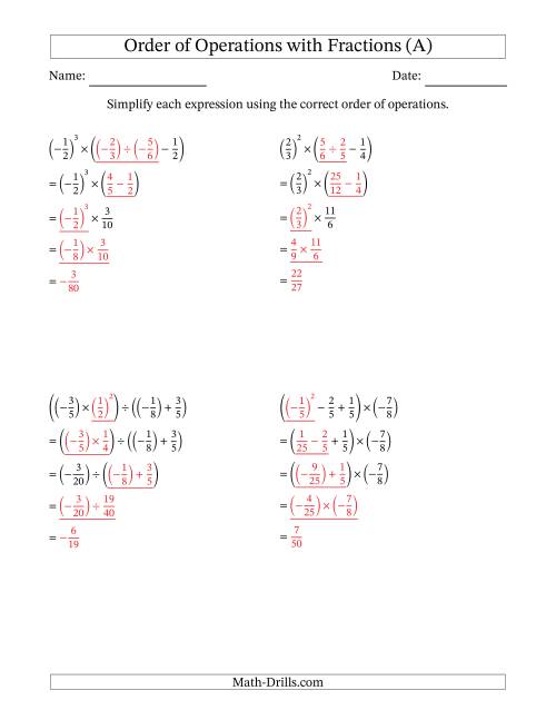 The Order of Operations with Negative and Positive Fractions (Four Steps) (All) Math Worksheet Page 2