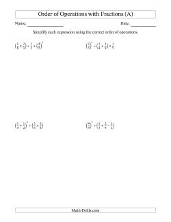 Order of Operations with Positive Fractions (Four Steps)