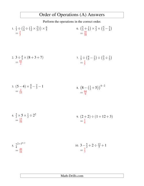 The Fractions Order of Operations -- Four Steps (Old) Math Worksheet Page 2