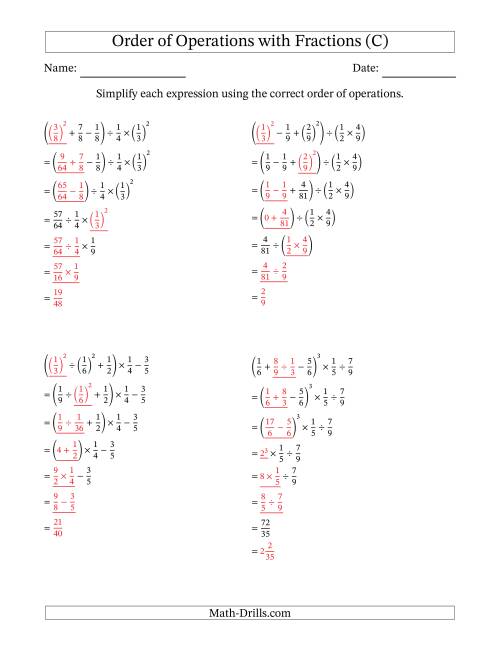 The Order of Operations with Positive Fractions (Six Steps) (C) Math Worksheet Page 2