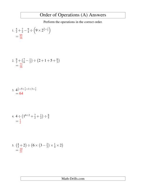 The Fractions Order of Operations -- Six Steps (Old) Math Worksheet Page 2