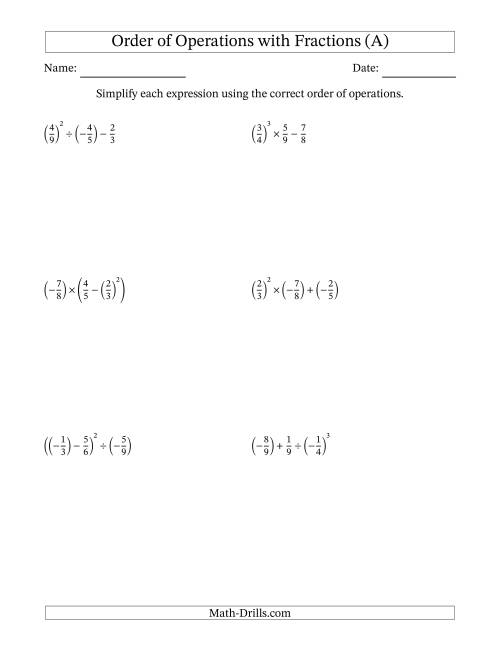 Order Of Operations With Negative And Positive Fractions Three Steps A 