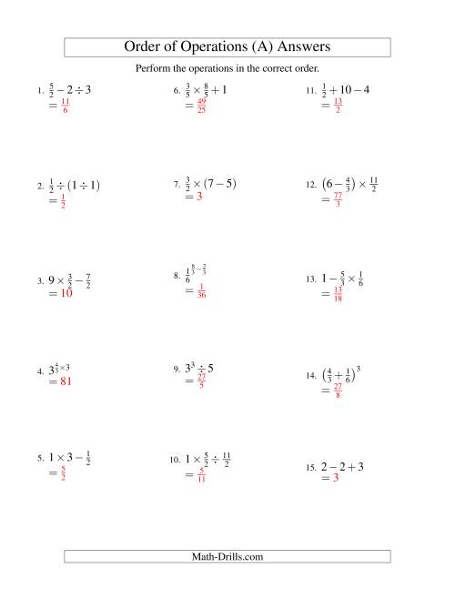 The Fractions Order of Operations -- Two Steps (Old) Math Worksheet Page 2